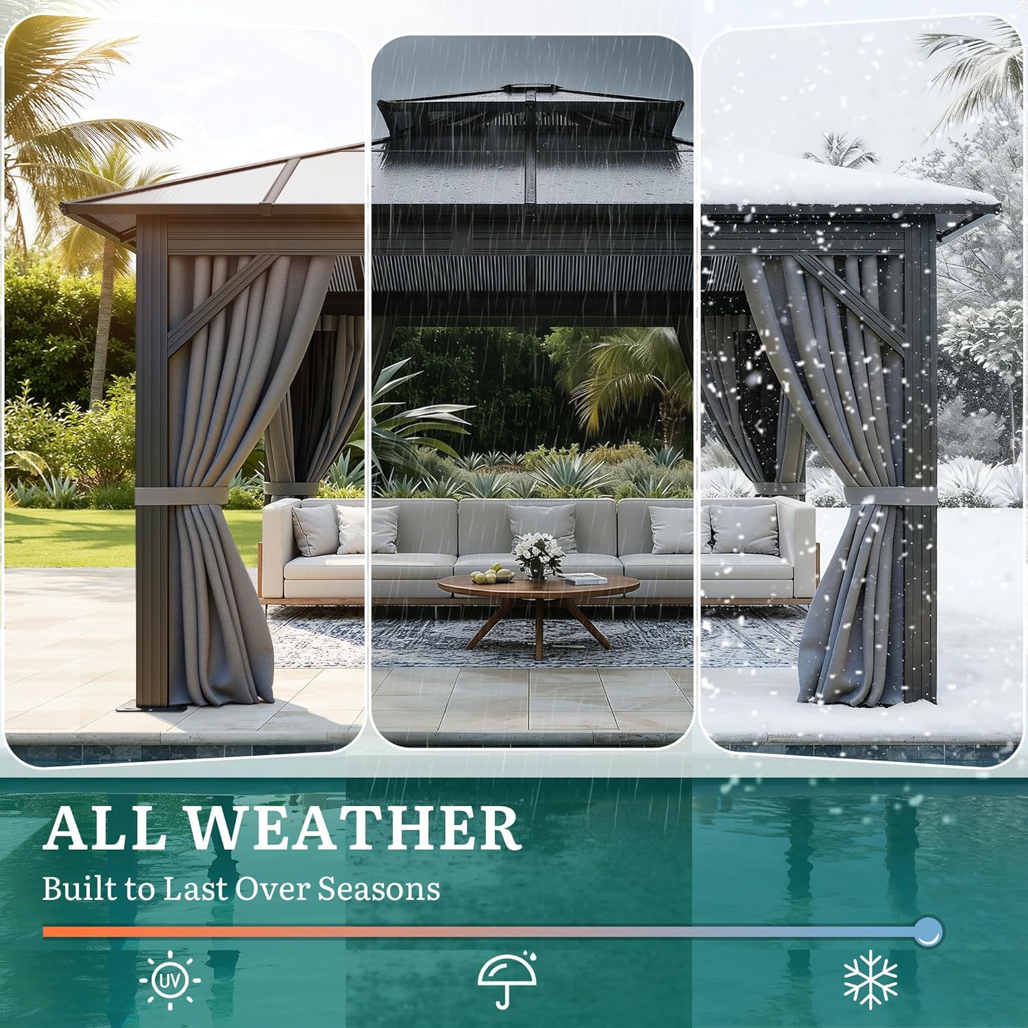 YITAHOME 10X10FT Polycarbonate Gazebo Outdoor Patio Double Top Canopy Galvanized Iron Aluminum Column Garden Tent Curtains Netting for Backyards Decks Lawns,Gray