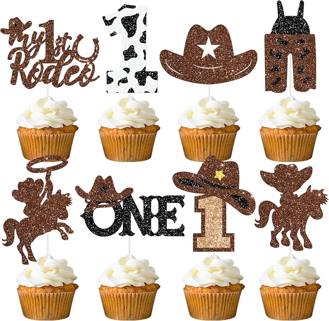 Amazon.com: 24Pcs Cowboy 1st Birthday Party Cupcake Toppers Western ...