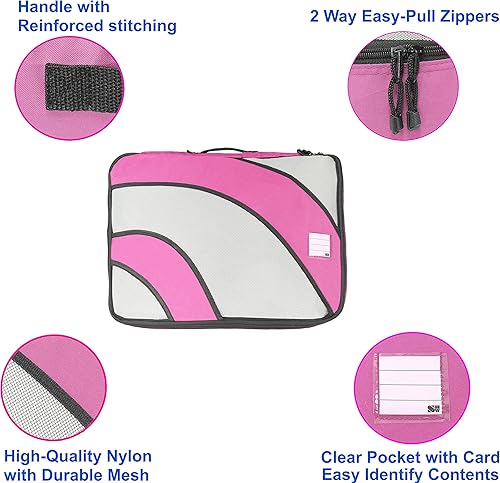 Miniatura 7 de Simple Houseware Juego de 4 cubos de embalaje, organizadores de viaje con bolsa de lavandería, color rosa, Rosado