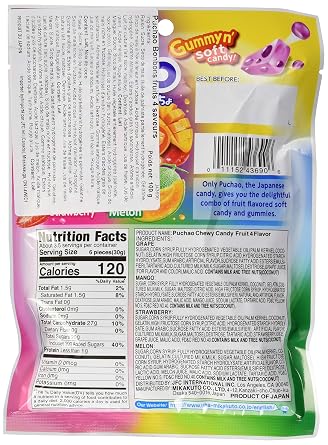 UHA Mikakuto Puchao Soft Candy with Gummy Bits, 4 Fruit Flavors, 3.53 oz