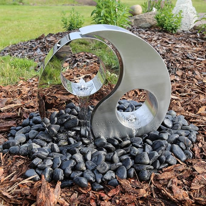 CLGarden beautiful stainless steel fountain in Yin Yang design with LED Lighting Complete DIY