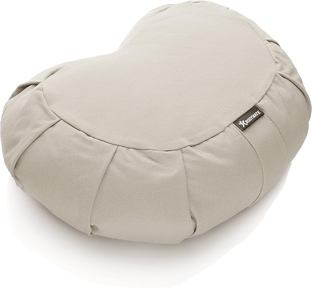 BODYMATE  poduszka do jogi w kształcie półksiężyca, dł. 42 cm, szer. 30 cm, wys. 15 cm, z wypełnieniem z ziaren gryki, poszewka do prania w pralce, 100% extra grubej bawełny, do medytacji i siedzenia