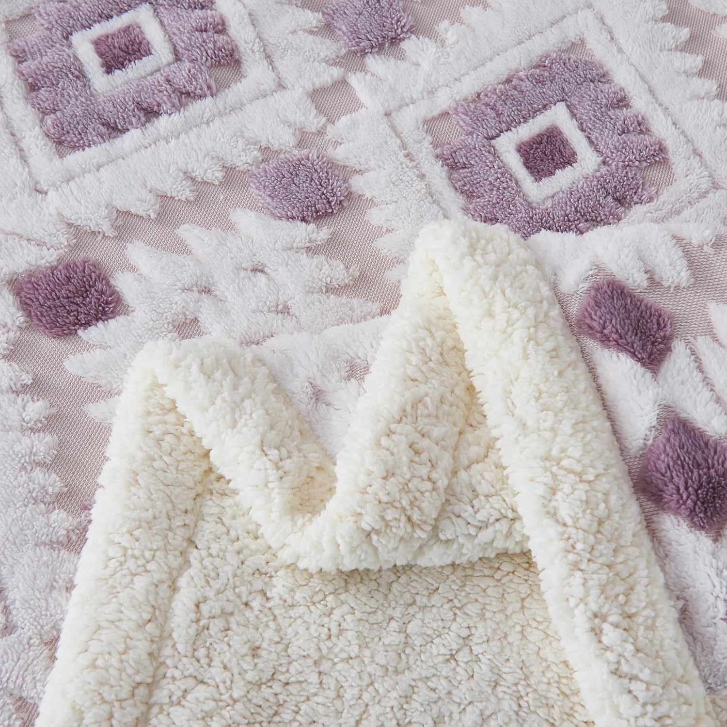 LEVINIS Boho Sherpa Throw Blanket 60'' × 80'', Sherpa Fleece Blankets for All Season, Southwestern Aztec Blanket for Bed/Couch/Sofa/Office/Camping, Purple - Image 6