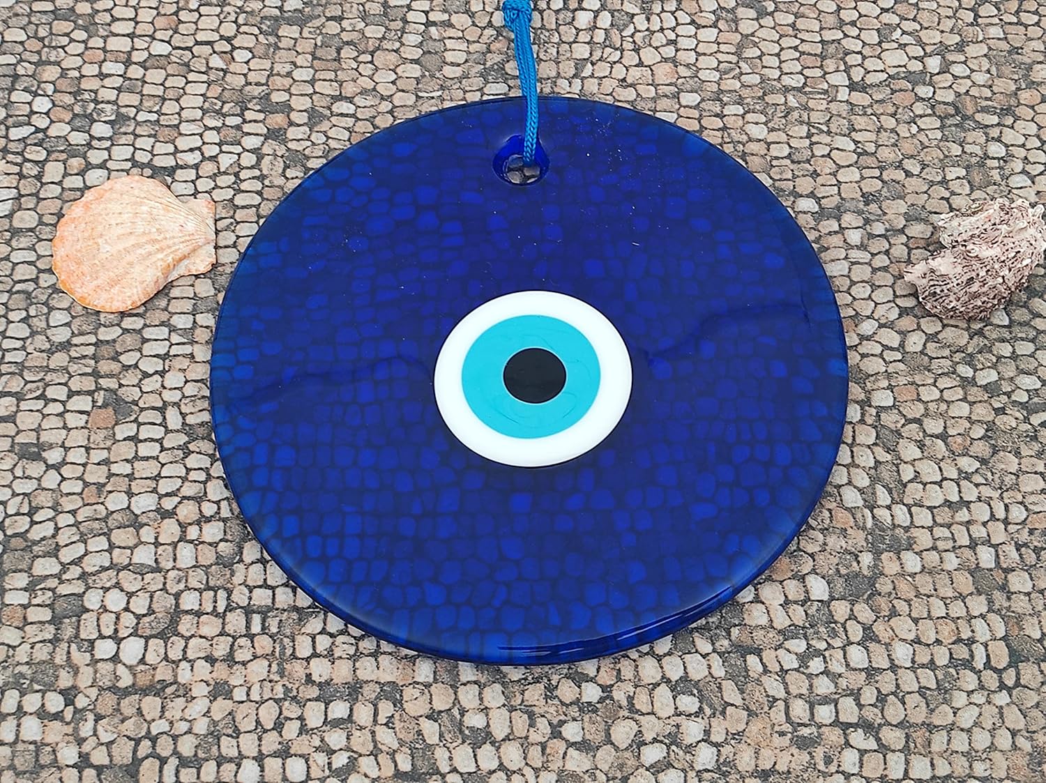 7" Glass Blue Evil Eye Wall Hanging Ornament - Turkish Handmade Nazar Amulet - Home Protection Charm - Wall Decor in a Box