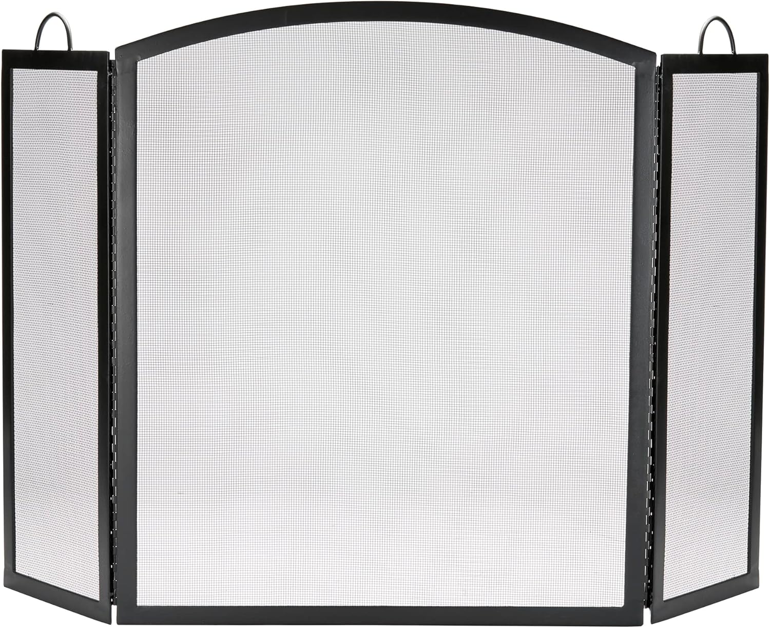 UniFlame, S-1507, Large 3 Fold Black Wrought Iron Fireplace Screen with Arch Top