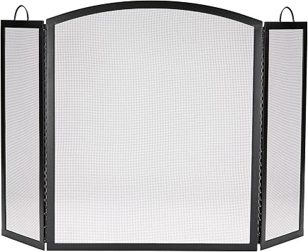 UniFlame, S-1507, Large 3 Fold Black Wrought Iron Fireplace Screen with Arch Top