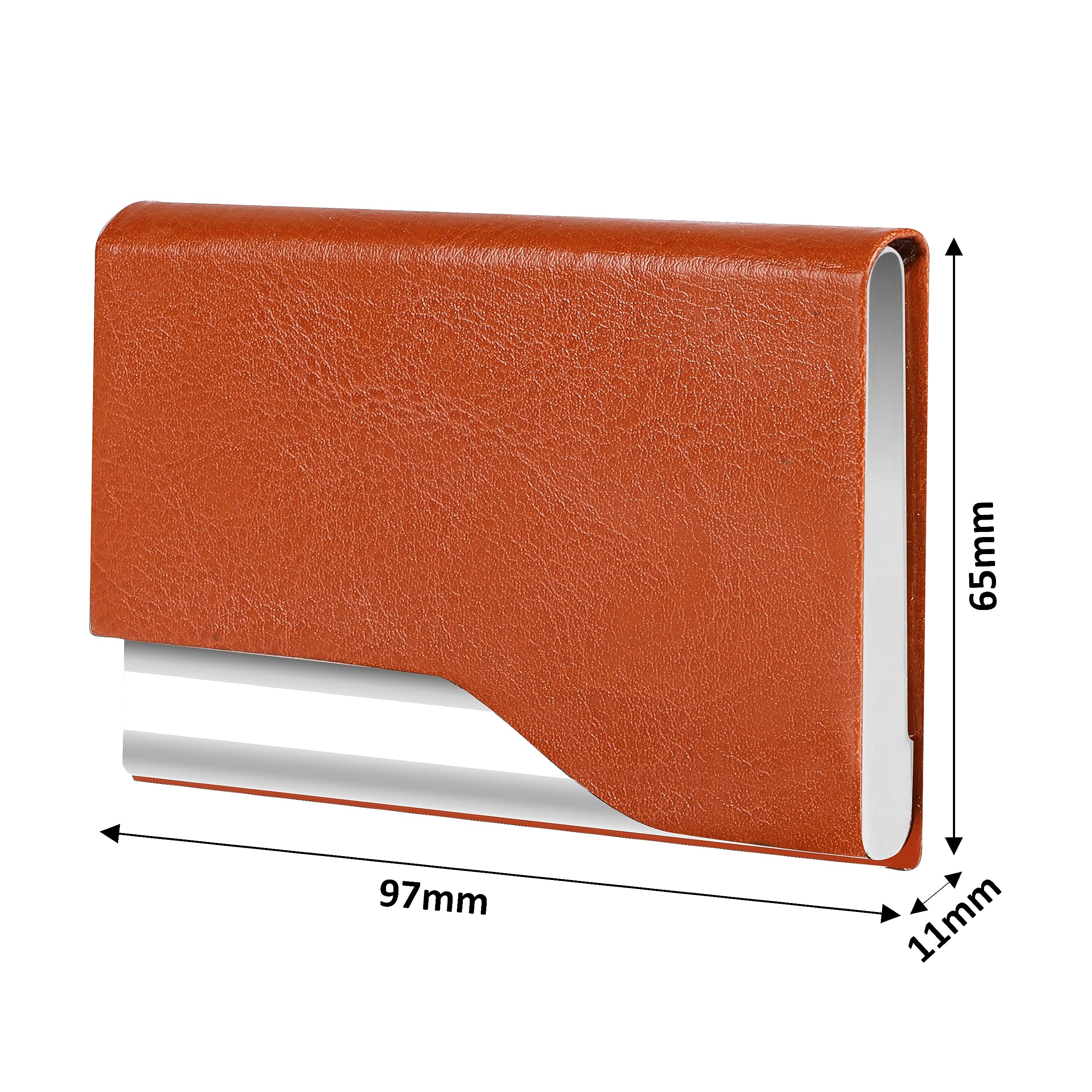 LOREM Tan Small Pocket Sized Metal ID, Credit-Debit Card Holder with Magnetic Shut Button for Men & Women WL610-UF-A 4