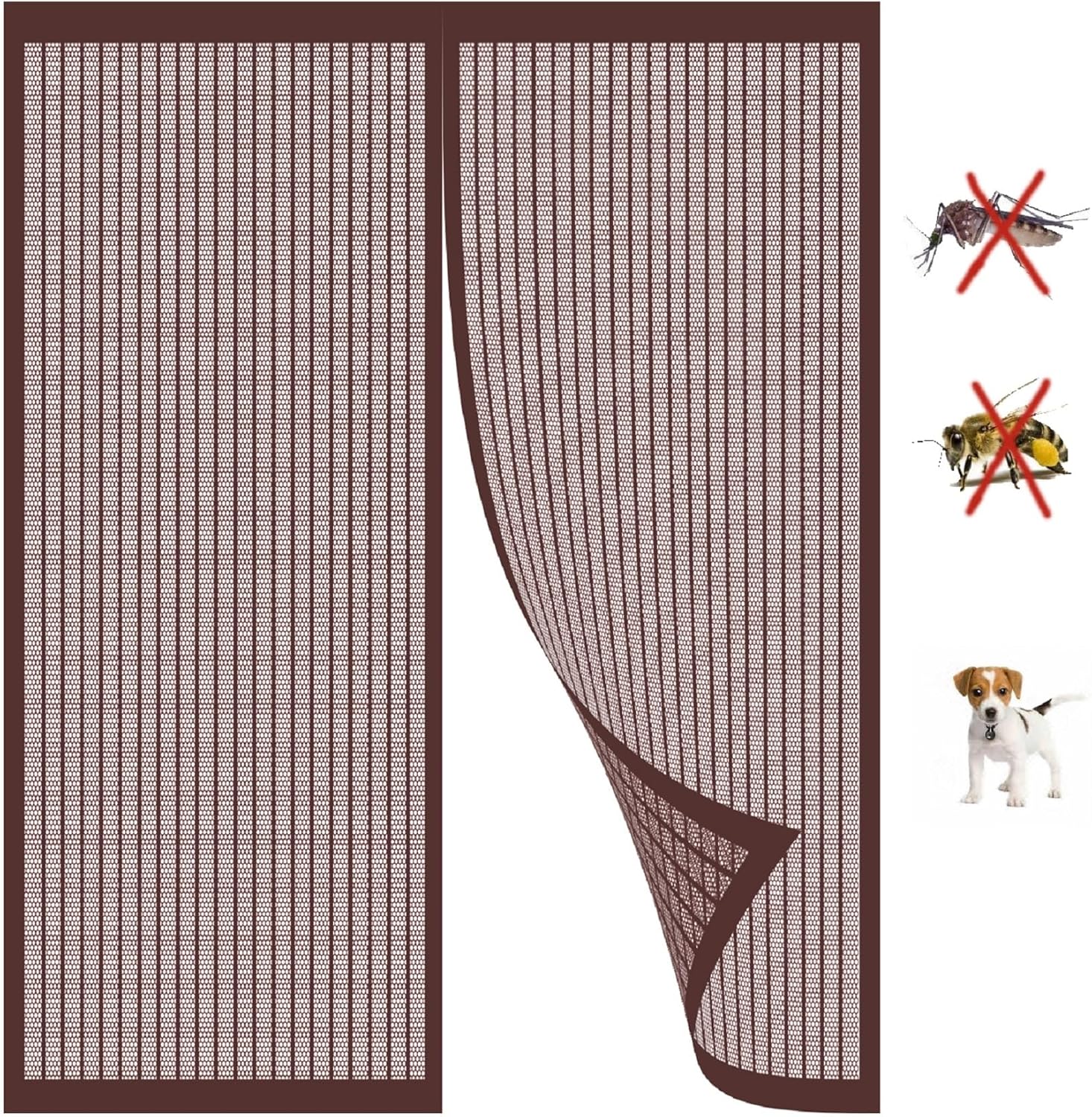 Magnetic Mosquito Net 105 x 300 cm Hands Free Insect Net with Hook for Balcony Doors, Cellar Doors, Terraces, Brown