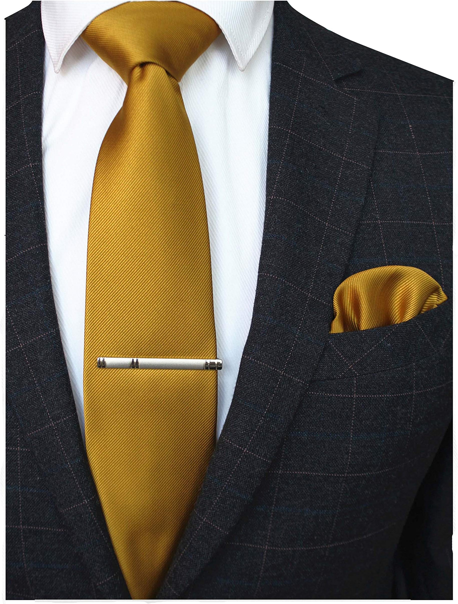 JEMYGINSSolid Color Formal Necktie and Pocket Square Tie Clip Sets for Men