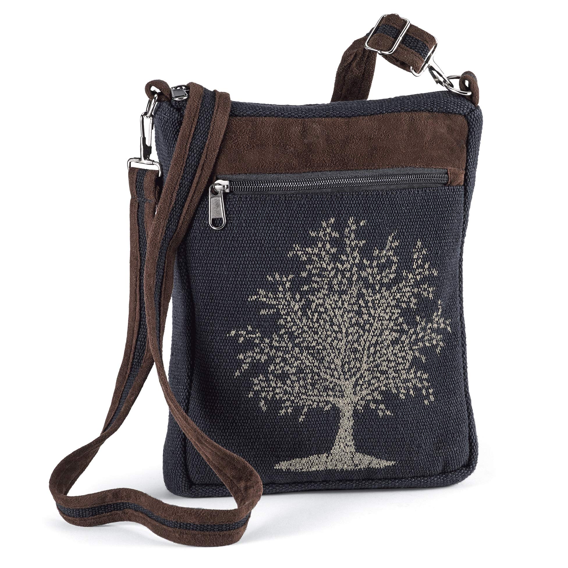 SAGEFINDSPGI Traders Tree of Life Canvas Bag | Wear Crossbody or Over Shoulder | 3 Zippered Pockets | Adjustable and Removable Strap | 100% Cotton Canvas with Lined Interior | 9 ½” x 12”