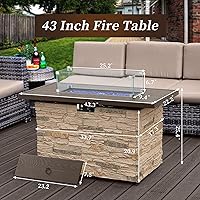 Vista 7 de Mesa de Hoguera de Propano PIZZELLO de 43 Pulgadas al Aire Libre, Mesa de Fuego Rectangular de Piedra para Exteriores, Mesa de Hoguera de 50,000 BTU