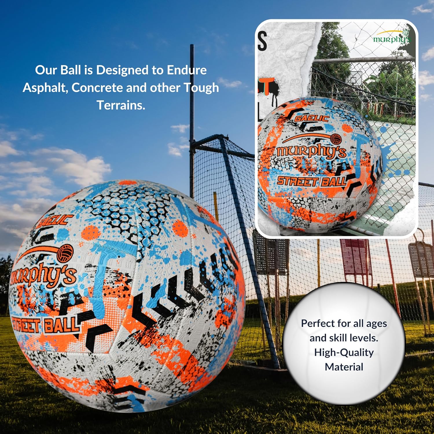 Murphy's Gaelic Street Trainer Footballs, Durable Vulcanised Rubber, Long Lasting Grip for Hard Surfaces, Ages & Skill Levels