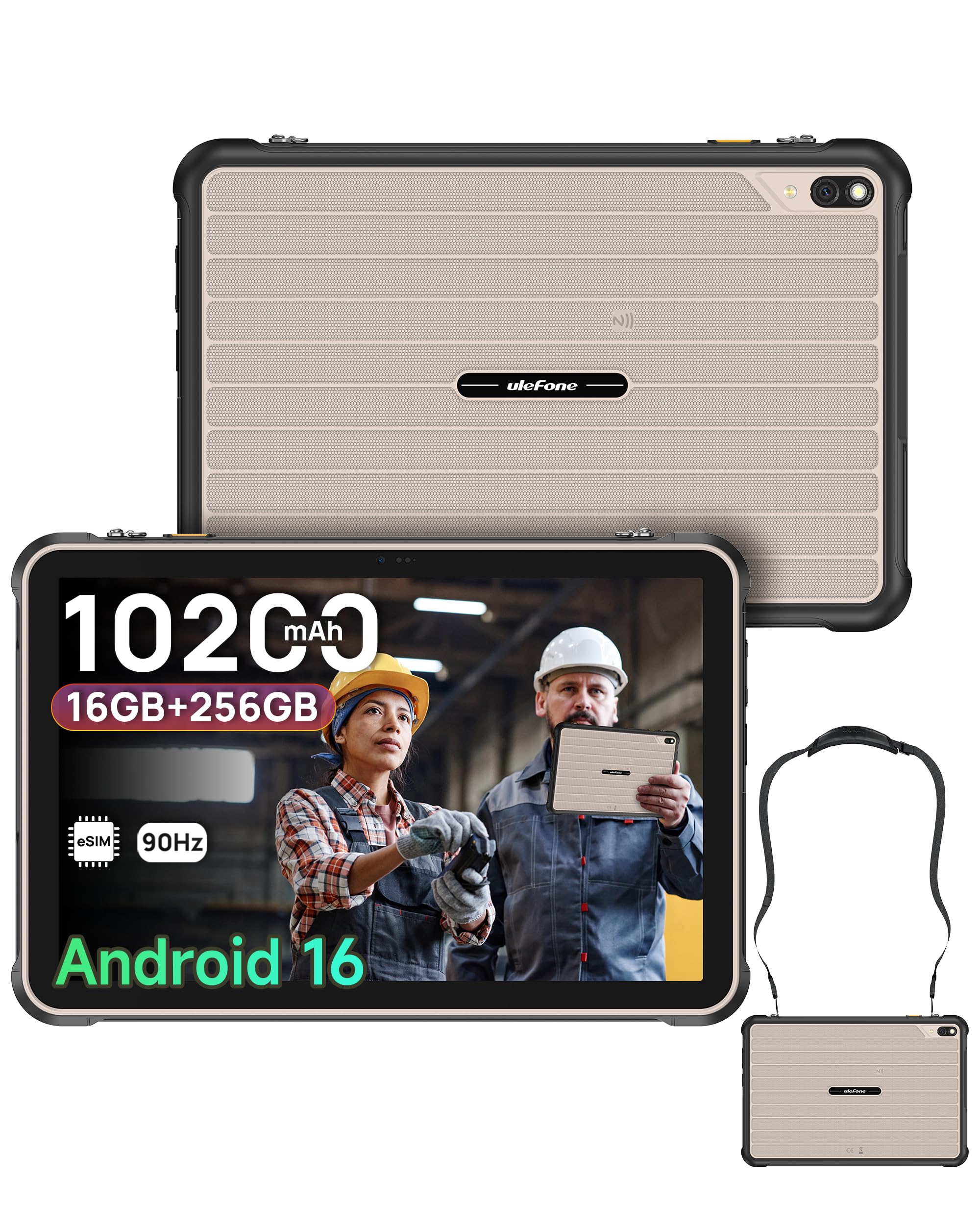 Ulefone RugKing Pad 2 Pro(2026) Tablet Rugged Android 16, 16GB+256GB, 10200mAh Tablet Indistruttibile 10,1" Pollici 90Hz, Dual 4G LTE + eSIM, IP68/IP69K, Fotocamera 48MP Tablet Robusto,NFC, GPS,Grigio