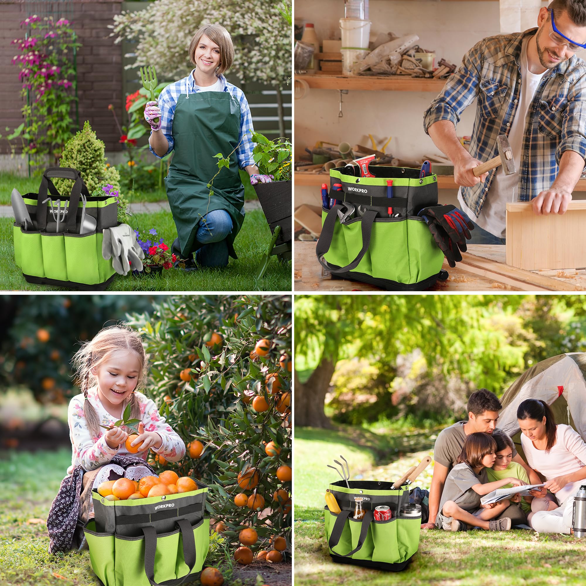 Bolsa de herramientas de jardín con base de plástico impermeable, bolsa de jardinería de 8 bolsillos, organizador de jardín Oxford resistente, soporte para kit de herramientas de jardinería 6