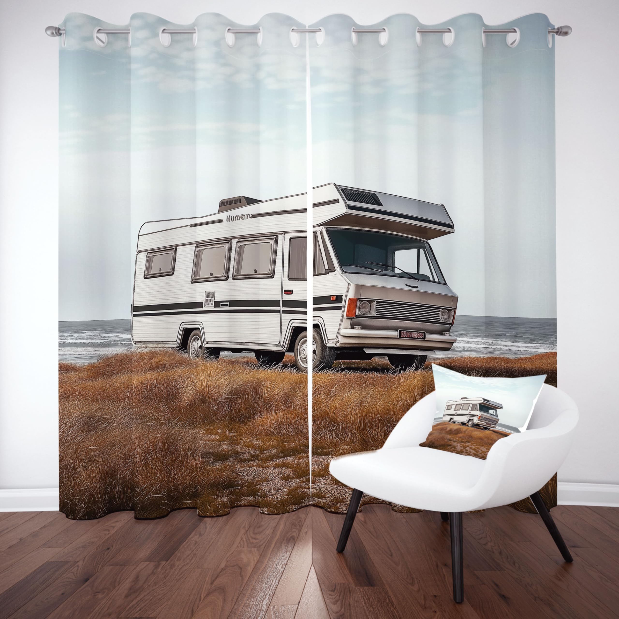 Rideau Camping-Car Caravane Happy Camping Occultant 2 Pièces