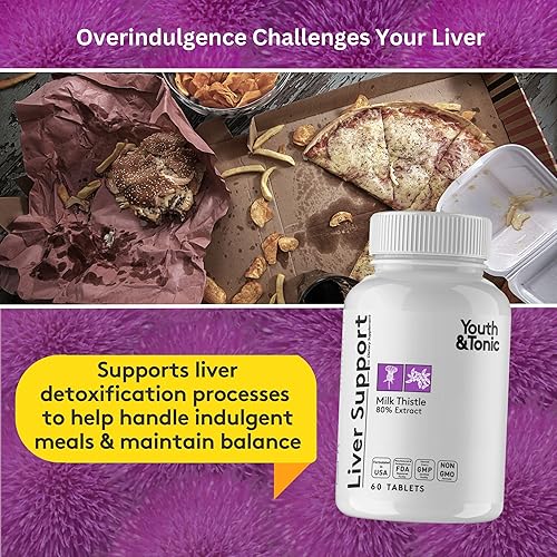 Miniatura 5 de Youth & Tonic Suplemento de limpieza de desintoxicación hepática, fórmula compleja de cardo mariano de silimarina para la salud corporal, reparación