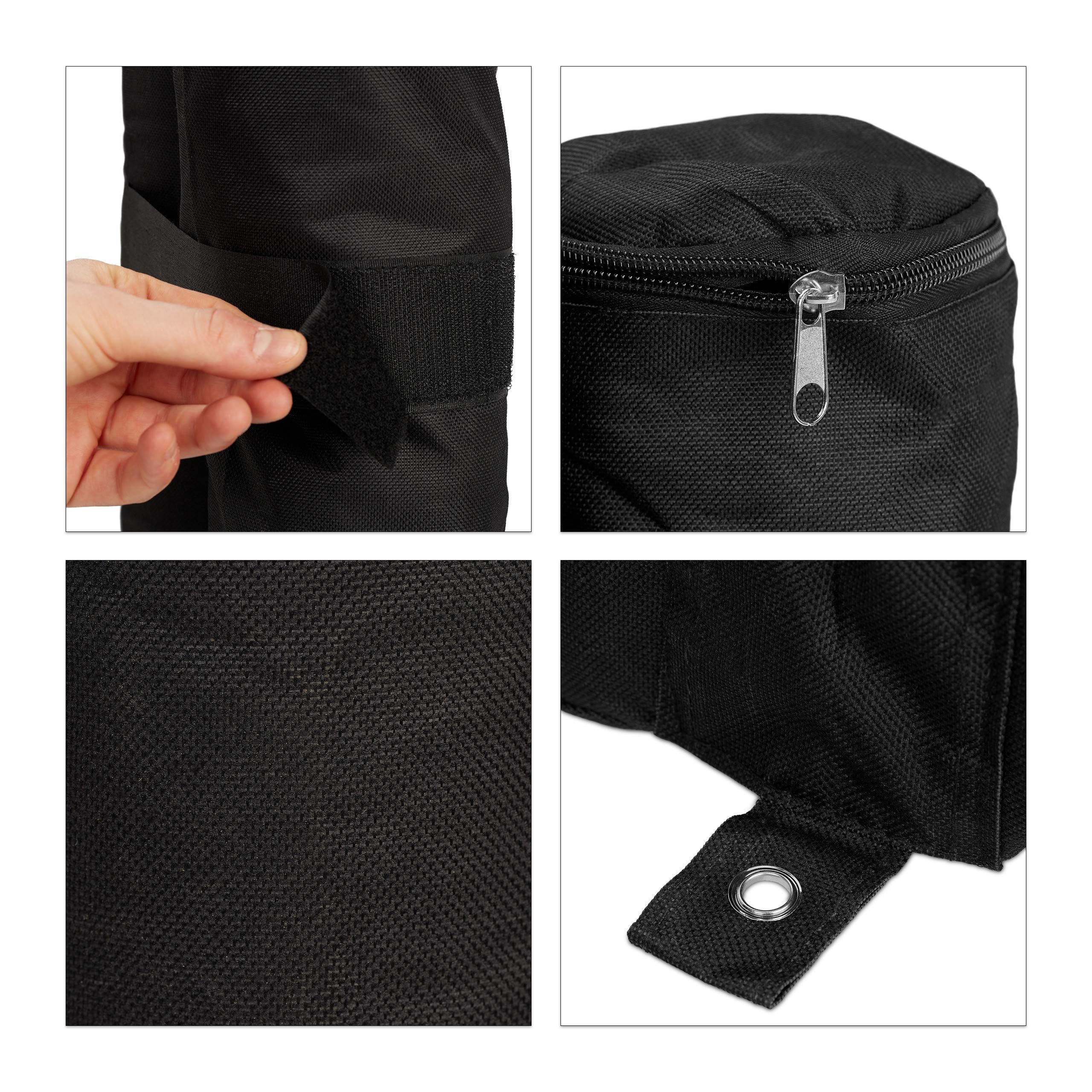 Relaxdays Pesi per Gazebo, Set da 4 Zavorre per Tende & Padiglioni, da Riempire con Sabbia o Pietre,10 kg per Piede,nero