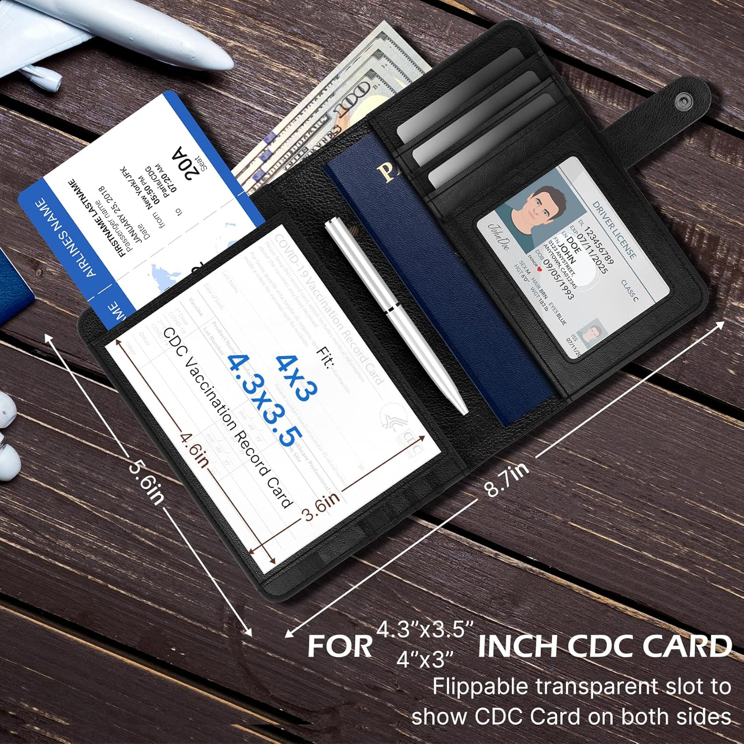  | typecase Passport and Vaccine Card Holder Combo Compatible with AirTag, Travel Passport Wallet for AirTag, RFID Blocking Bifold Passport Cover with1 Vaccine Card Holder | 1 Passport Holder (Black) | Passport Wallets