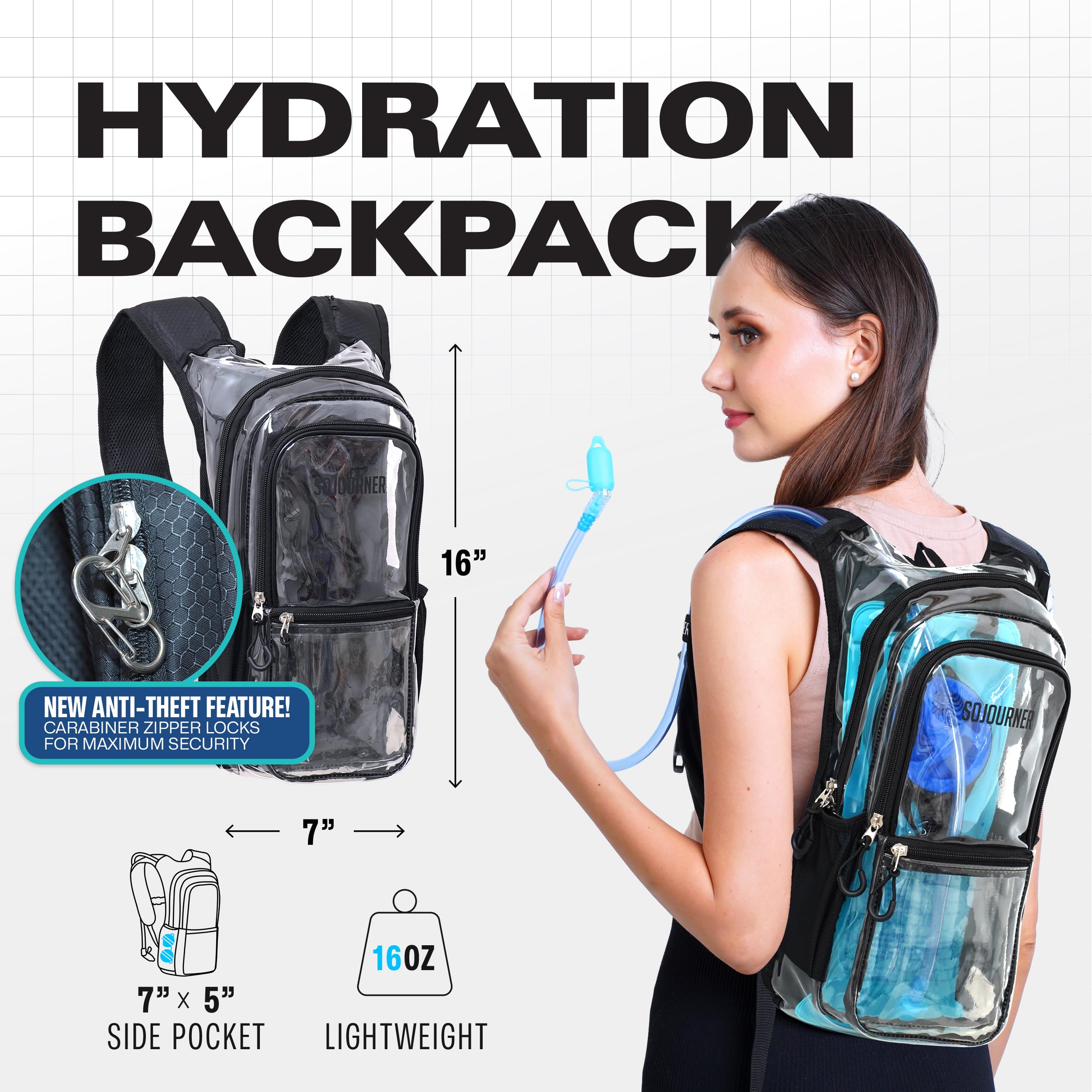 Sojourner Transparenter Rave Hydration Pack - Trinkrucksack - Hydropack mit 2L Blase - Wasserrucksack für Festivals, Wandern, Laufen, Radfahren und mehr