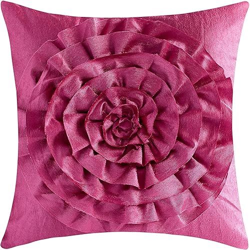 The White Petals Funda de almohada rosa intenso para sofá (flor 3D, 16 x 16 pulgadas, paquete de 1)