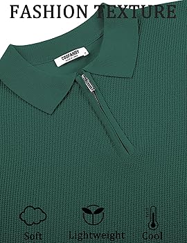 COOFANDY Mens Knit Polo Shirts Short Sleeve Quarter Zip Polo