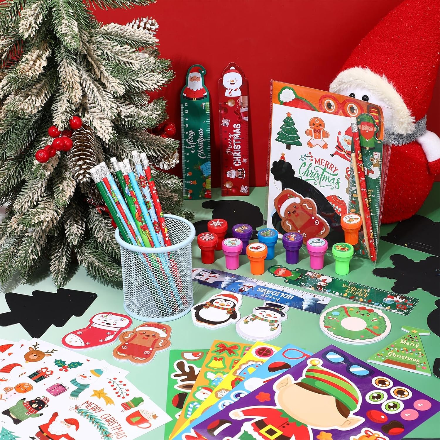 Tenceur 120 Pcs Christmas School Stationery Set Party Favors for Kids Christmas Classroom Gift for Students Kids Xmas Stationery Set for Stocking Stuffers Xmas Exchange School Prizes from Teacher - Image 4