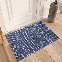 AMIDA Indoor Door Mat 2x3 Non-Slip Floor Mats Entryway Rug,Boho Geometric Washable Dirt Trapper Flat Woven Area Rug for Inside Outside Entry/Patio/Garage/Kitchen/Laundry/Shoes Mat,Dark Blue