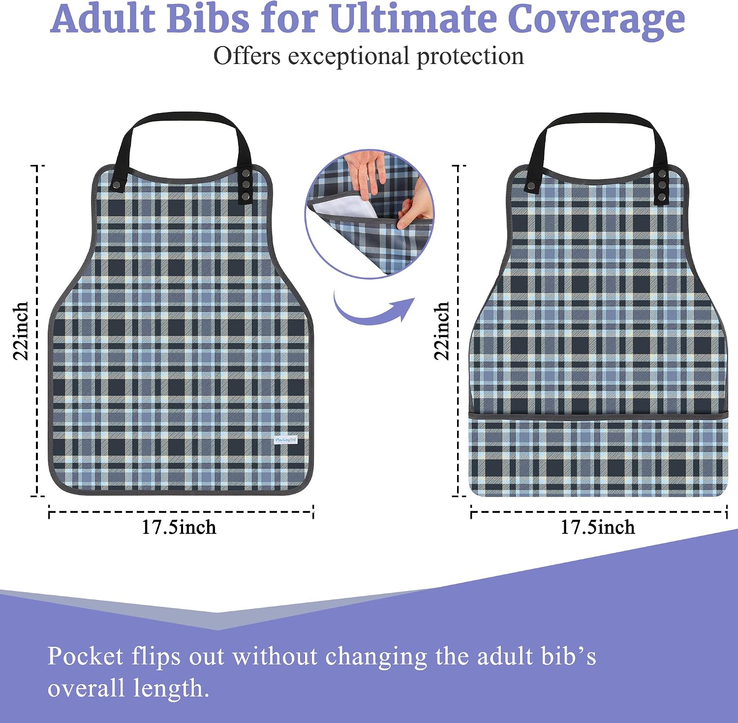 Paw Legend Adult Bibs for Women Men 3 Pack, Reusable Bibs with Crumb Catcher for Seniors Eating, Waterproof Washable Adjustable Clothing Protector for Elderly