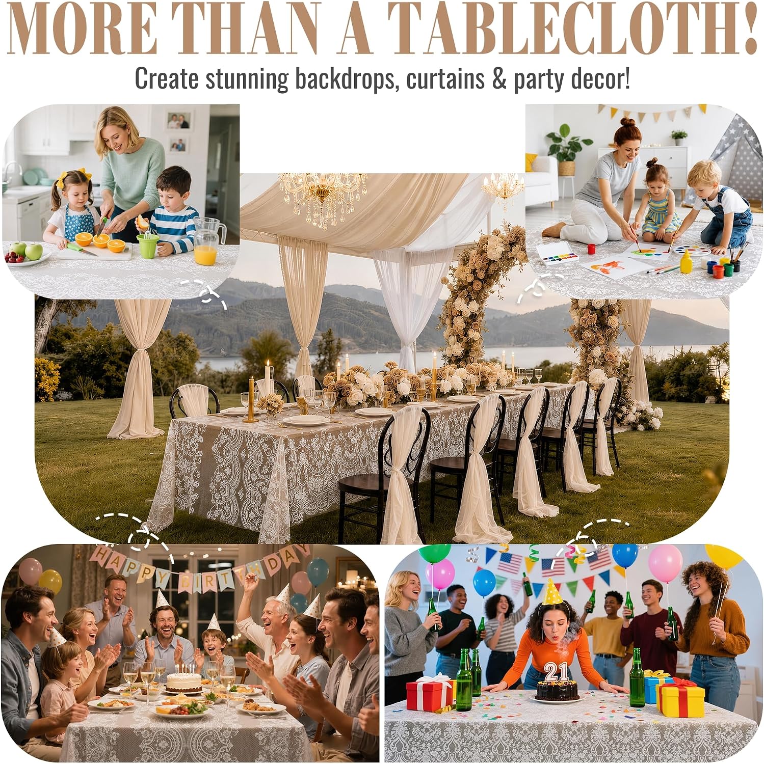 Disposable Tablecloth Roll, 54 x 300Ft Lace Plastic Table Cloth image 4