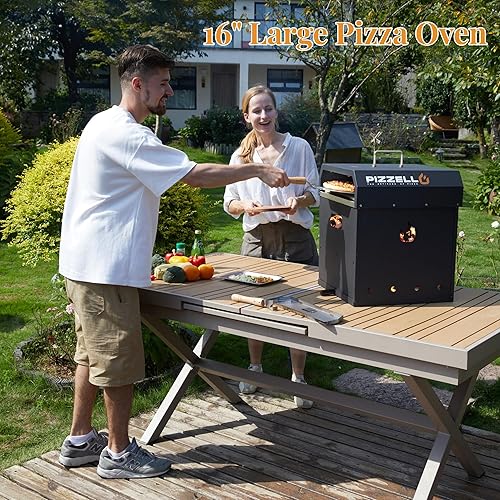 Miniatura 3 de PIZZELLO Horno de pizza 4 en 1 para exteriores, horno exterior de leña de 16 pulgadas, máquina de pizza desmontable de 2 capas con piedra para