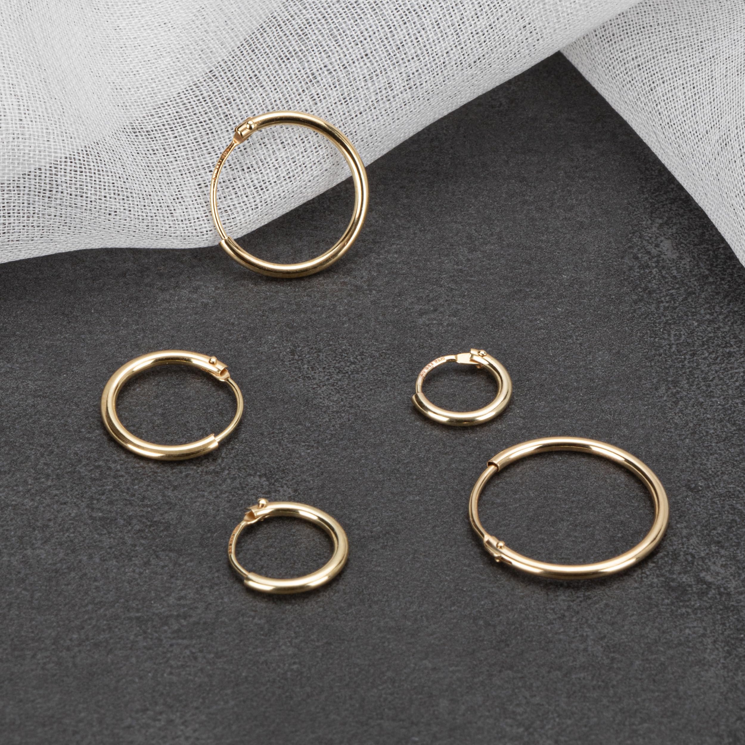 NKlaus Creolen für Herren aus 585 Gelbgold, klappbar, Stärke 1,3mm, 2 Stück