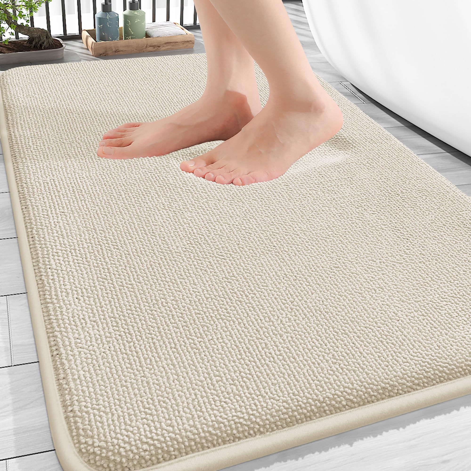OLANLY Thick Memory Foam Bathroom Rugs 34x21, Absorbent Bath Mat, Ivory