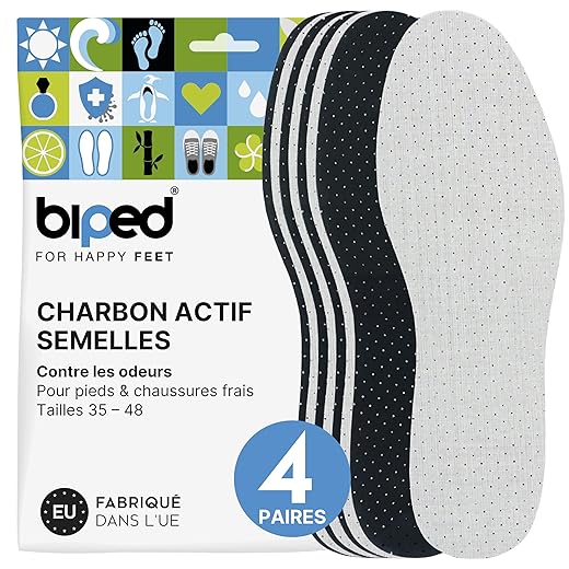 biped 4 Pairs of Activated Carbon Insoles for Men and Women Anti-Sweat Odor Soft Latex Insoles for Fresh Feet z2727