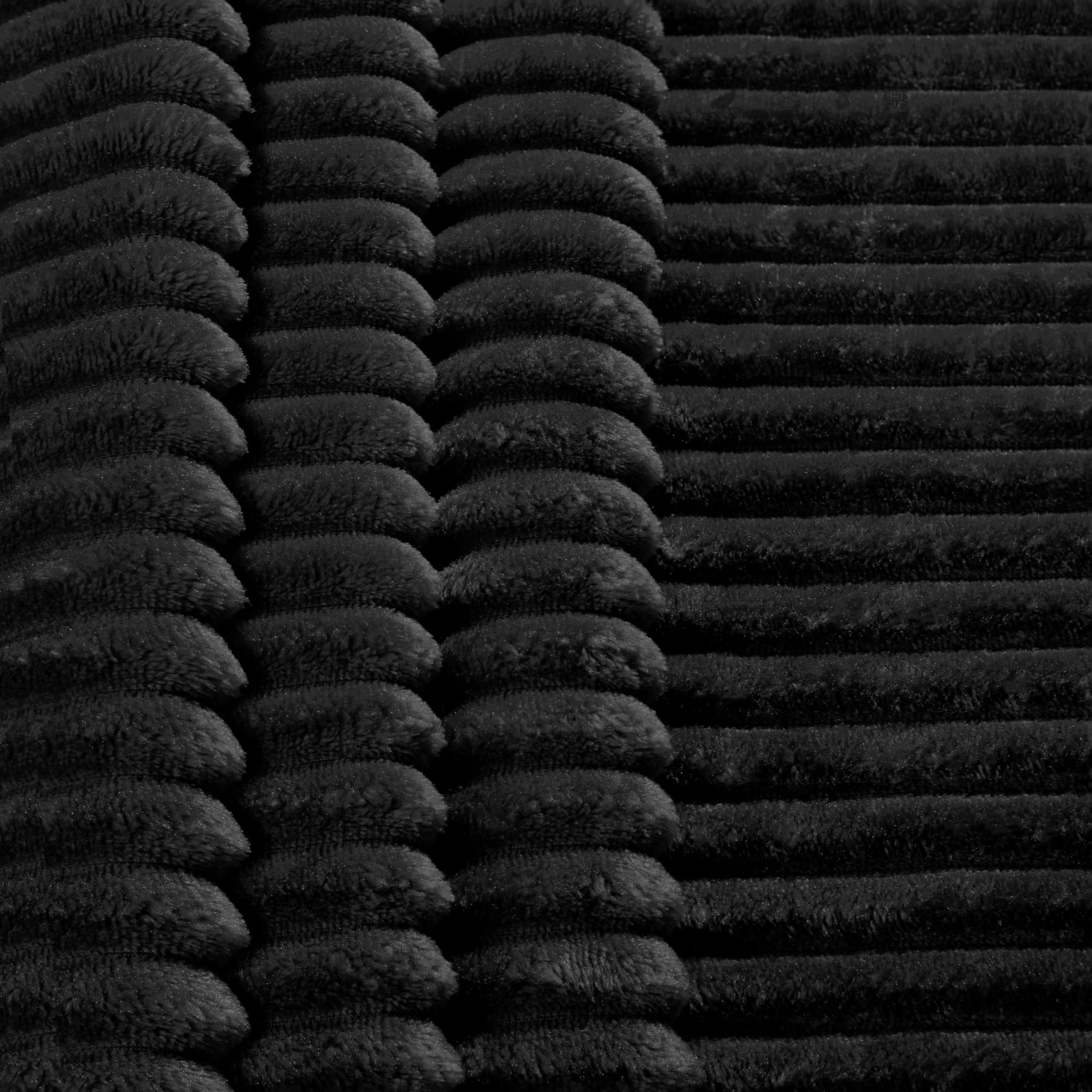 Pavilia Weiche Fleecedecke für King-Size-Bett, Flauschiges Plüsch-Flanell, warm, gemütlich, gerippte Mikrofaser für Sofa, Couch, leicht, gestreift, Schwarz, 108 x 90 cm