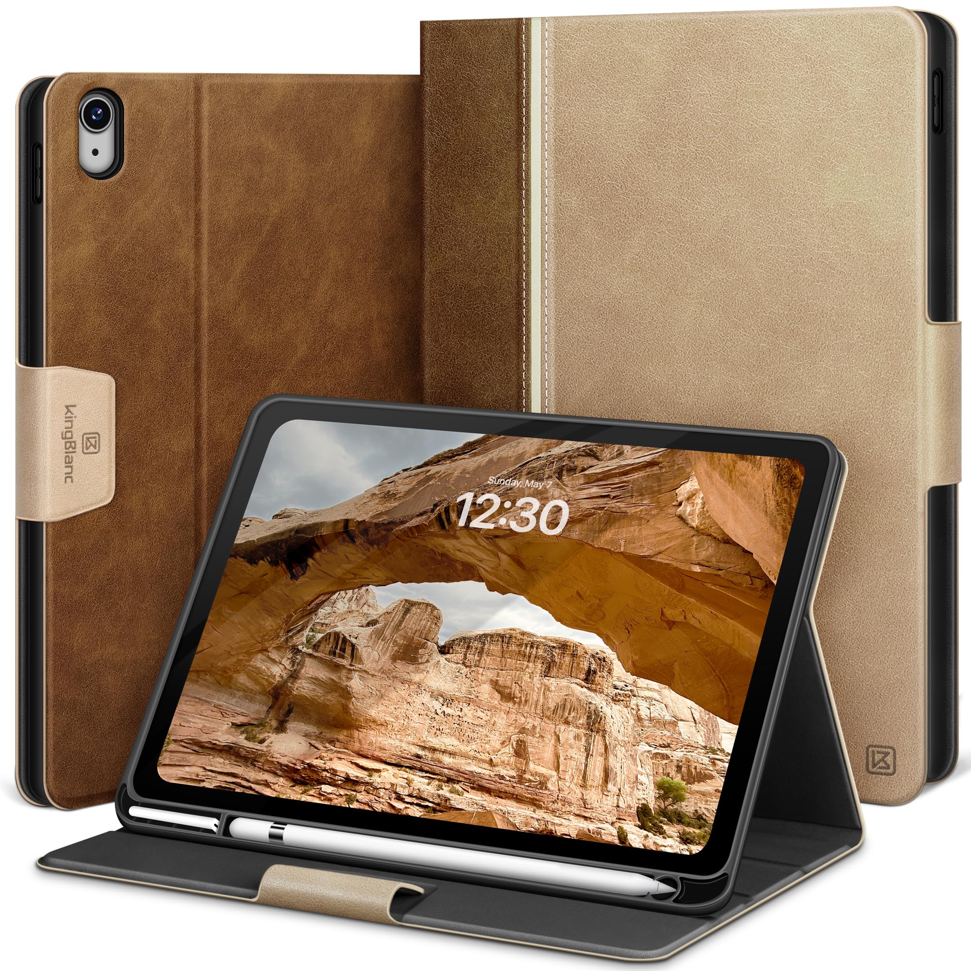 KingBlanc Case for iPad (A16) 11th/10th Generation (2025/2022, 11/10.9-inch) with Built-in Pencil Holder, Vegan Leather Protective Smart Stand Cover, Auto Sleep Wake, Multi-Angle Viewing, Beige