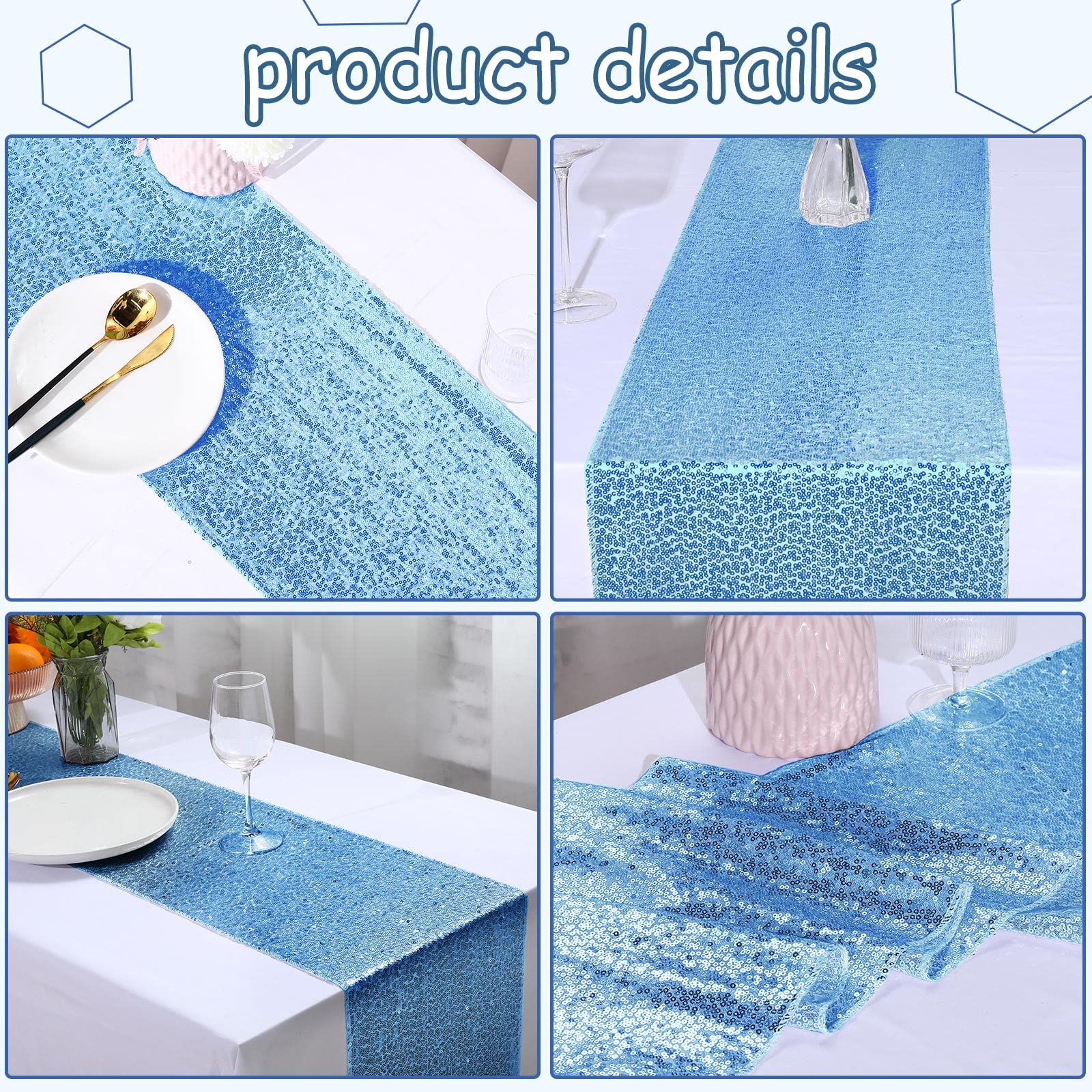 24 runner da tavola con paillettes, decorazioni per la tavola per feste, rettangolari, per compleanni, matrimoni, fidanzamenti, feste, 30,5 x 274 cm (blu)