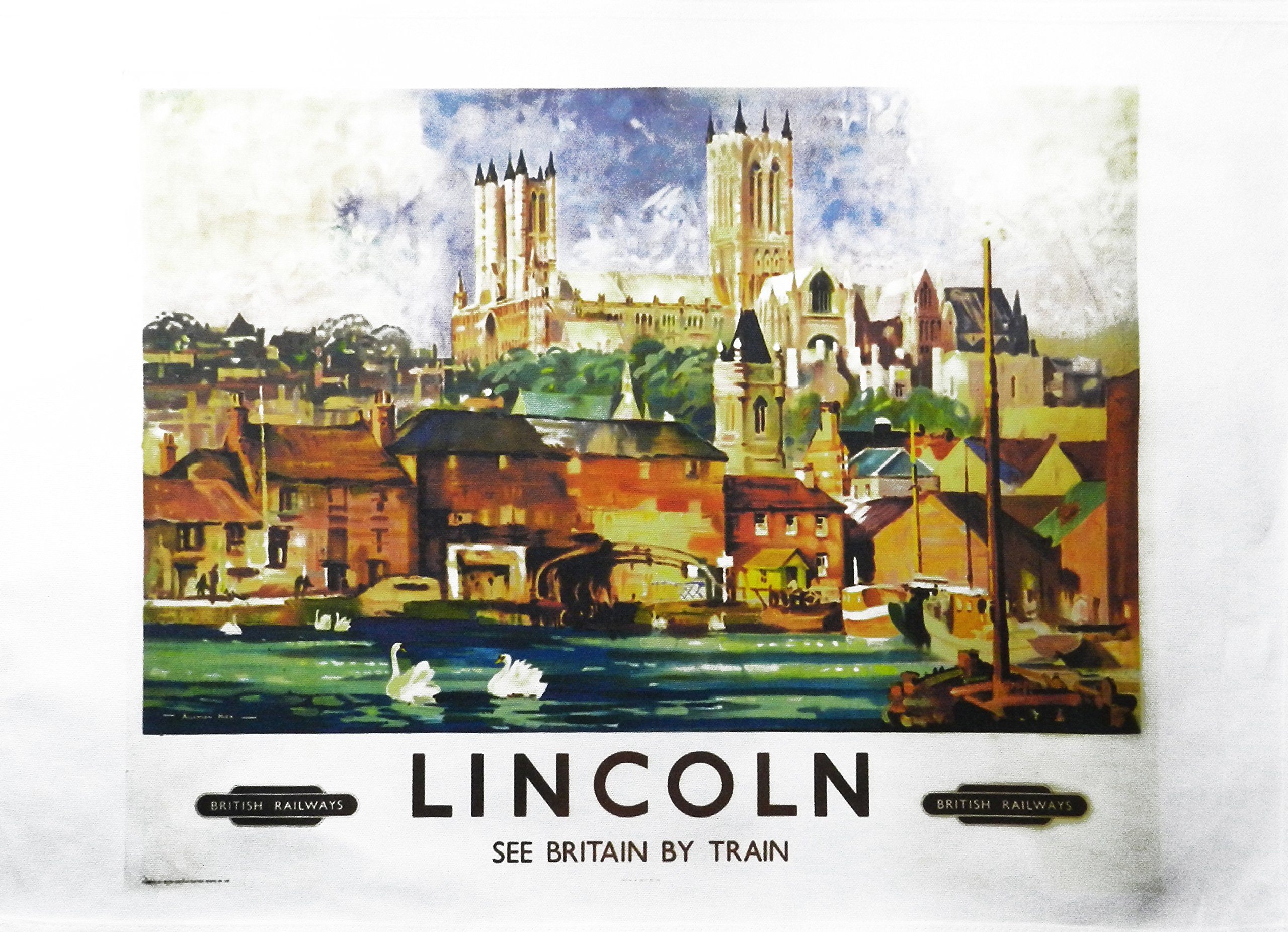 Half A Donkey Lincoln - Retro Style Travel Poster Large Cotton Tea Towel