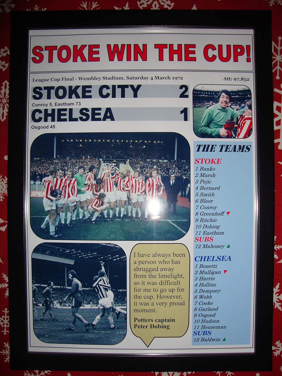 Stoke City 2 Chelsea 1-1972 League Cup - Framed Print