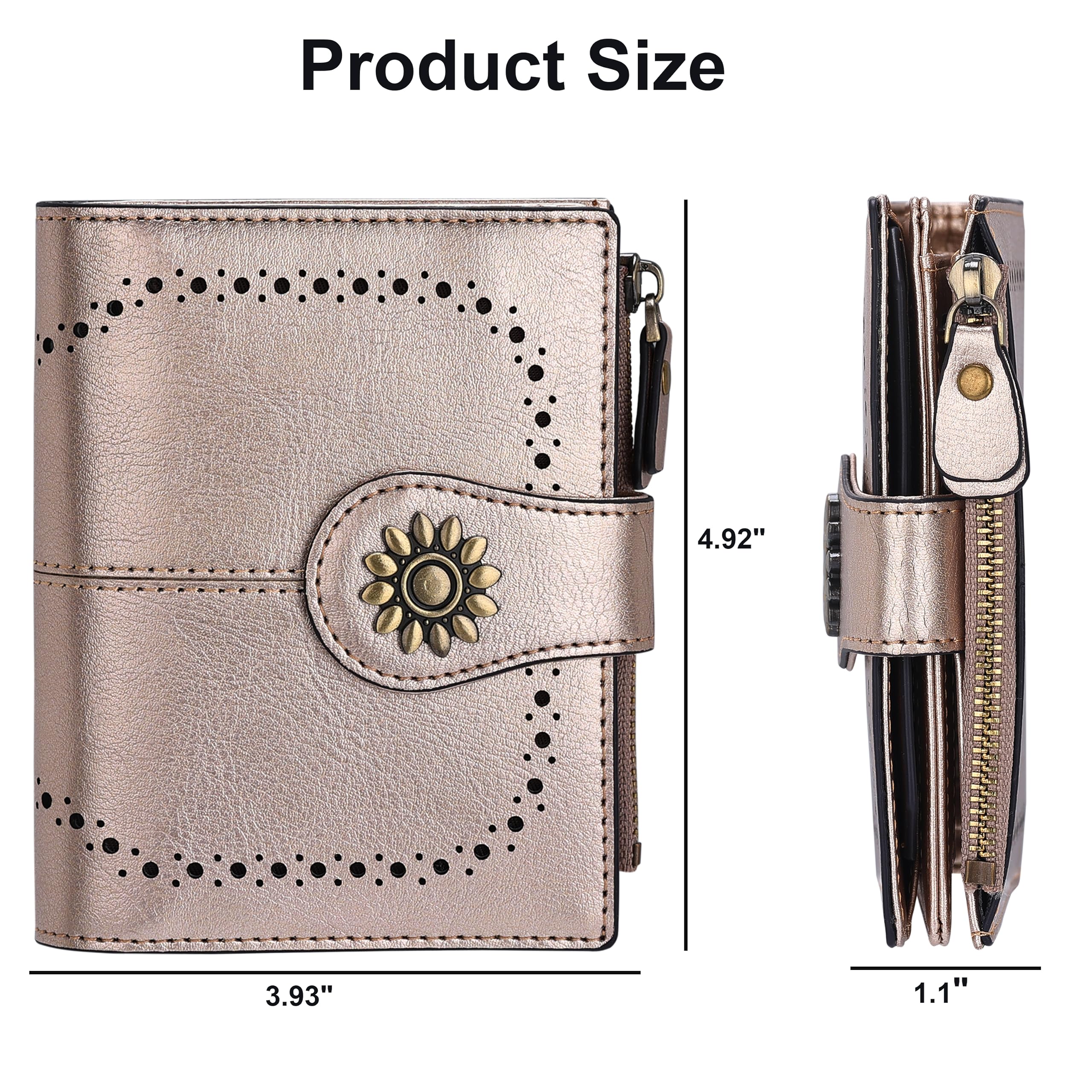Lavemi Cartera de piel para mujer con bloqueo RFID, pequeño y compacto para tarjetas de crédito, para mujer, con bolsillo con cremallera para ventana de identificación