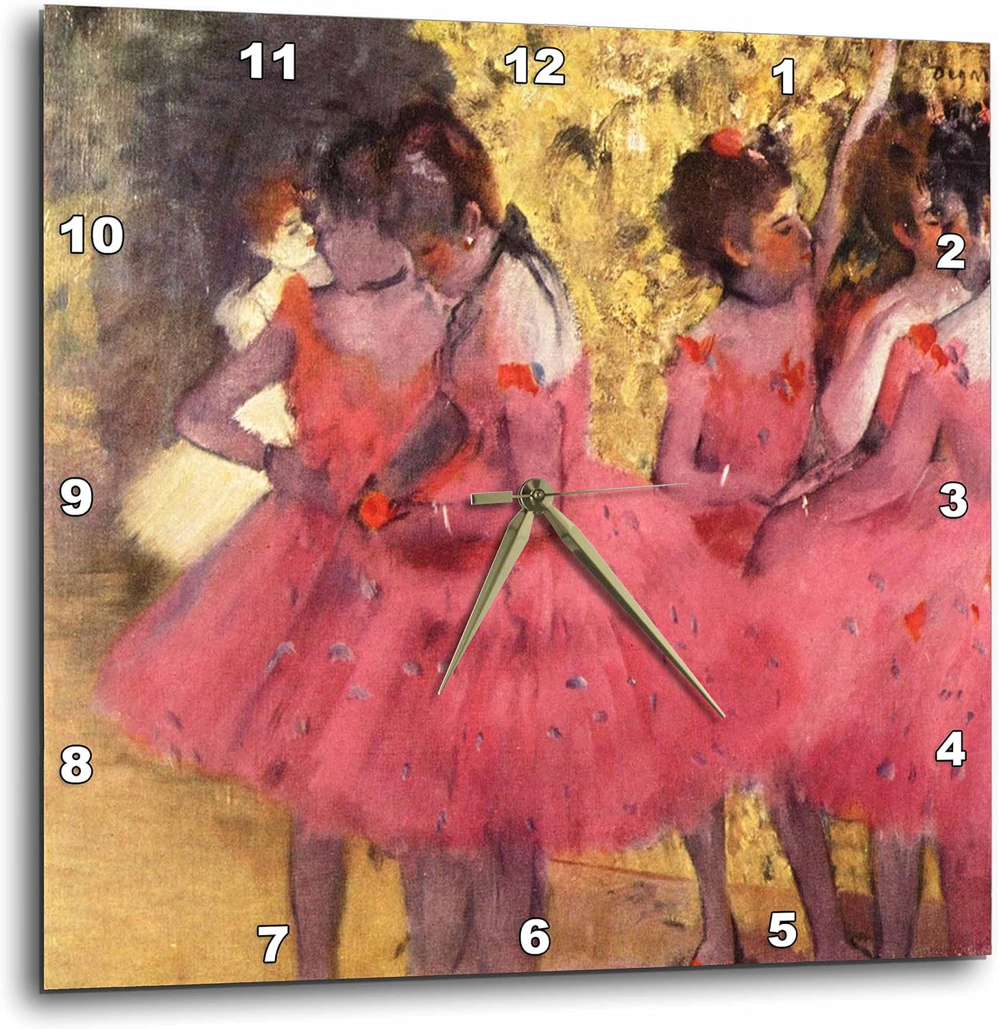 3dRose DPP_80625_2 Picture of Degas Painting The Pink Dancers Before The Dance Wall Clock, 13 by 13"