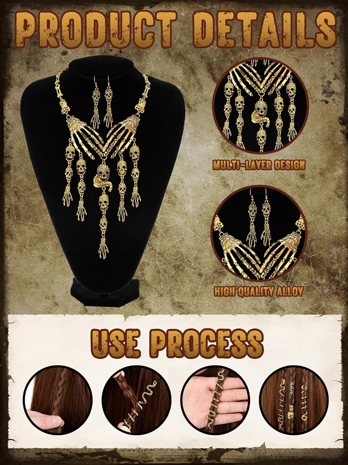 25 Pcs Women Pirate Costume Accessories Pirate Head Scarf Belt Necklace Hair Jewelry for Braids Eye Mask Pantyhose - Image 5