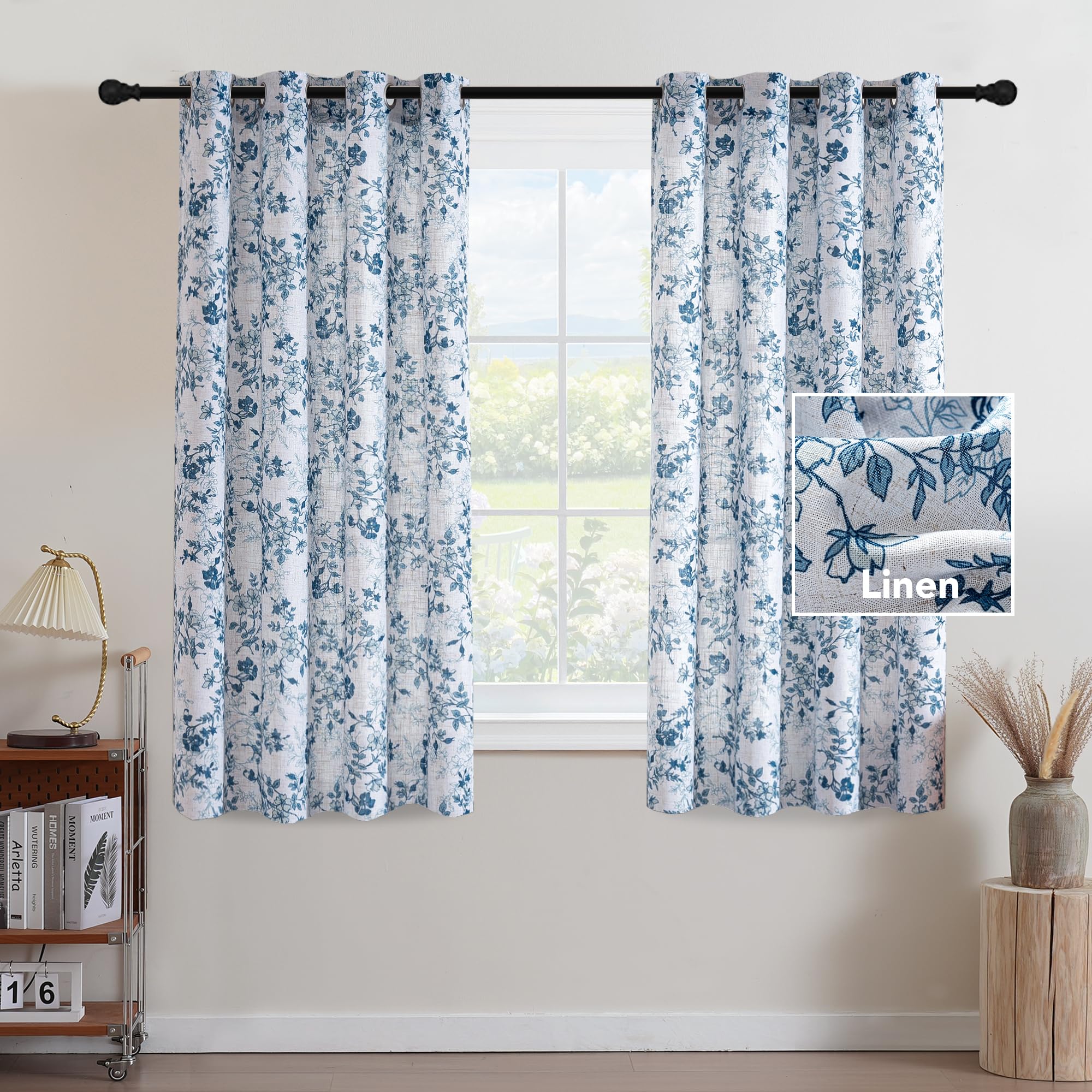 Floral Linen Curtains - Blue Farmhouse Drapes -15 Floral Linen Curtains - Blue Farmhouse Drapes -15