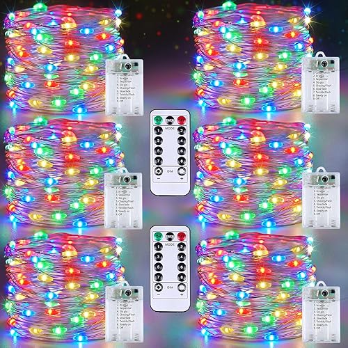 Miniatura 32 de Paquete de 4 luces de hadas que funcionan con pilas con temporizador de control remoto, tira de luces LED para decoración de interiores y Blanco