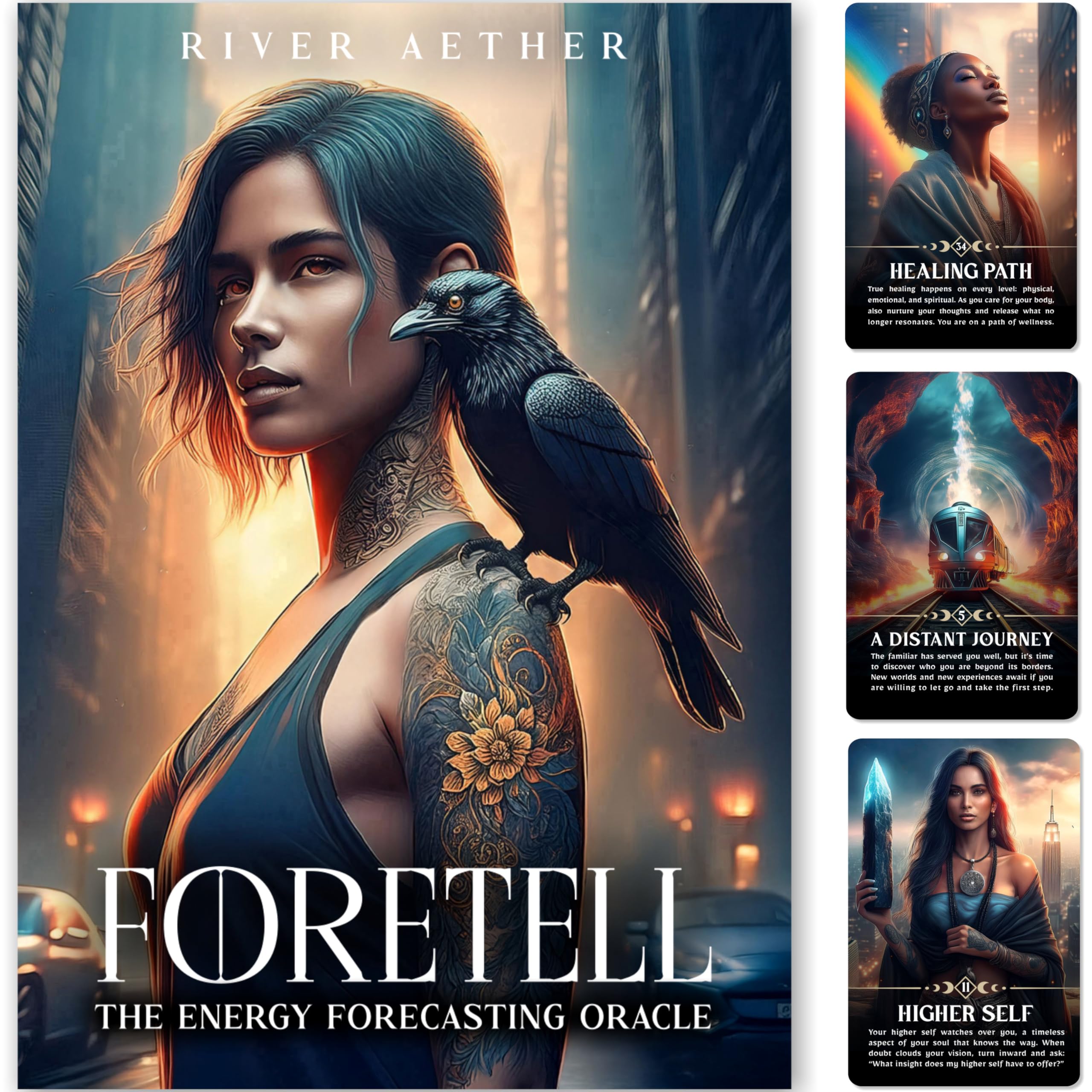 Foretell: The Energy Forecasting Oracle by River Aether - A Modern Tarot Alternative for Psychic Clarity - 78 Oracle Cards with Keywords and Meanings on Them for Beginners to Advanced Readers