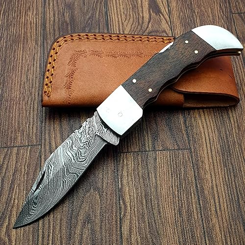 Miniatura 2 de FZ-21 Cuchillo de bolsillo de Damasco hecho a mano para hombres  Cuchillo plegable  Cuchillo de bushcraft para pesca, camping, senderismo  Cuchillo