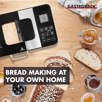 Gastroback Design Advanced Automatic Bread Maker, 18 Programmes, 3 Loaf Sizes, 3 Browning Levels, Makes Bread, Jam, Yoghurt and Ice Cream - 62823