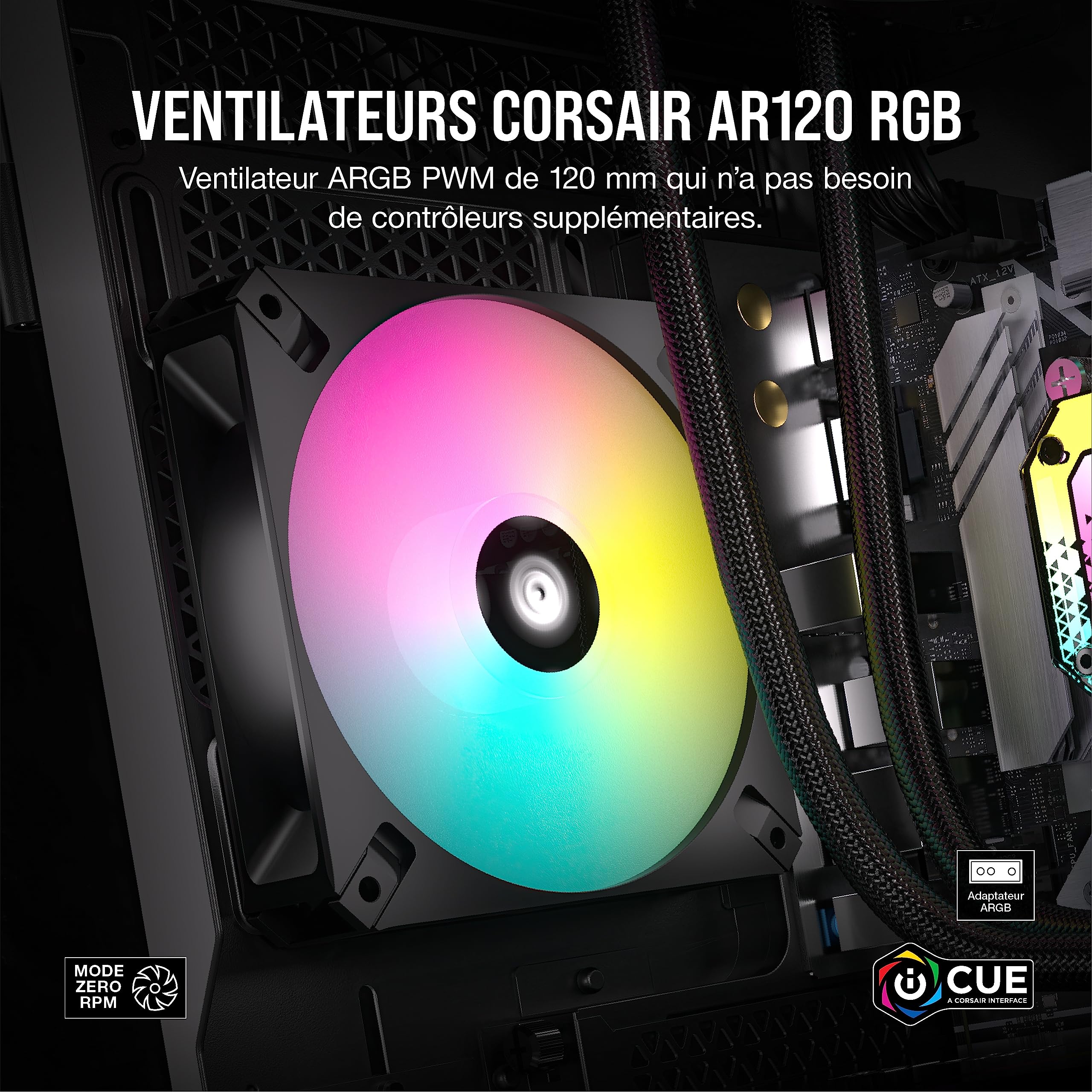 Corsair iCUE AR120 RGB Digital 120mm Compatible ARGB Ventilateurs - Pack de Trois - Noir