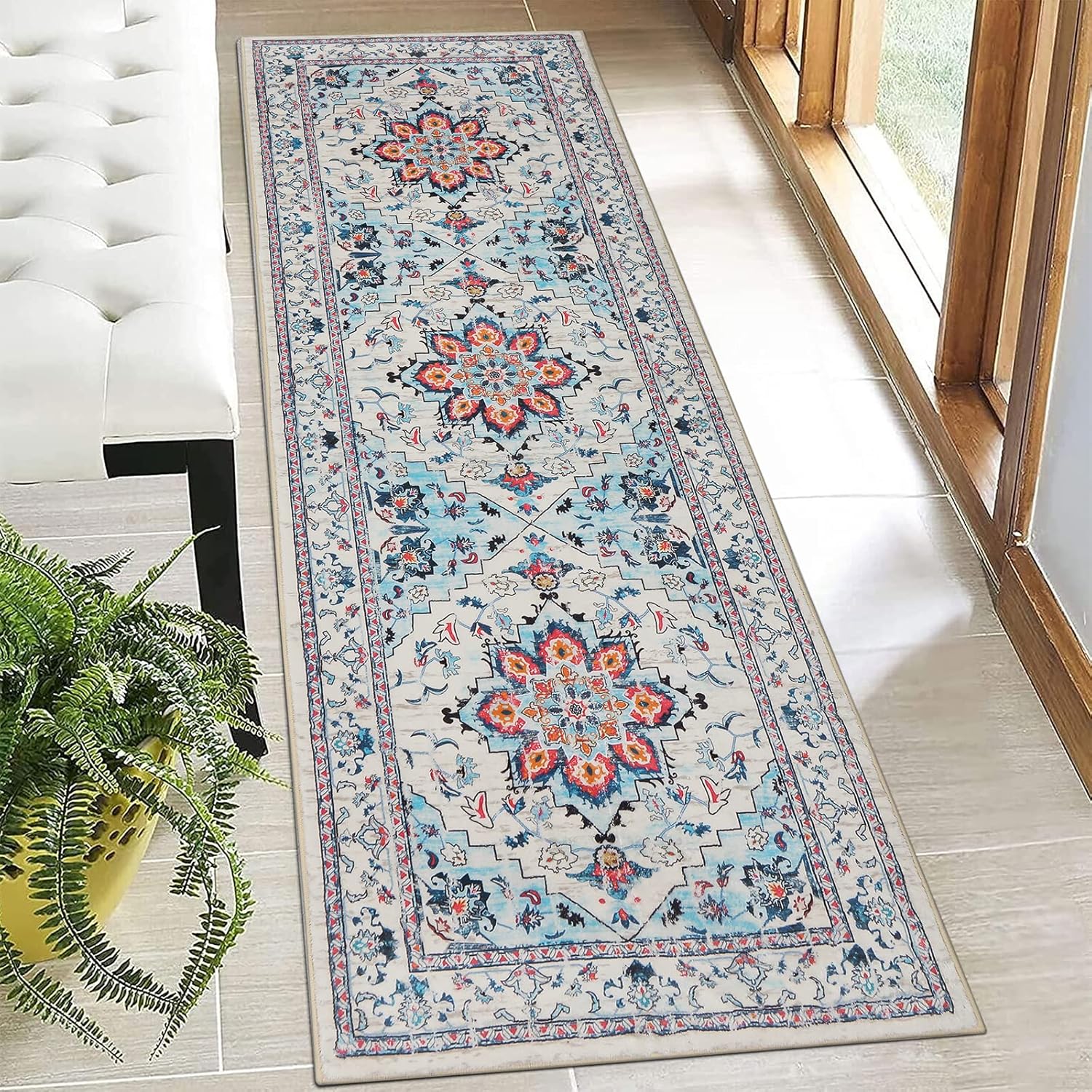 Bsmathom Boho Tribal Runner Rug, Non Slip Hallway Rug Runner 2x6 Bohemian Vintage Throw Rug