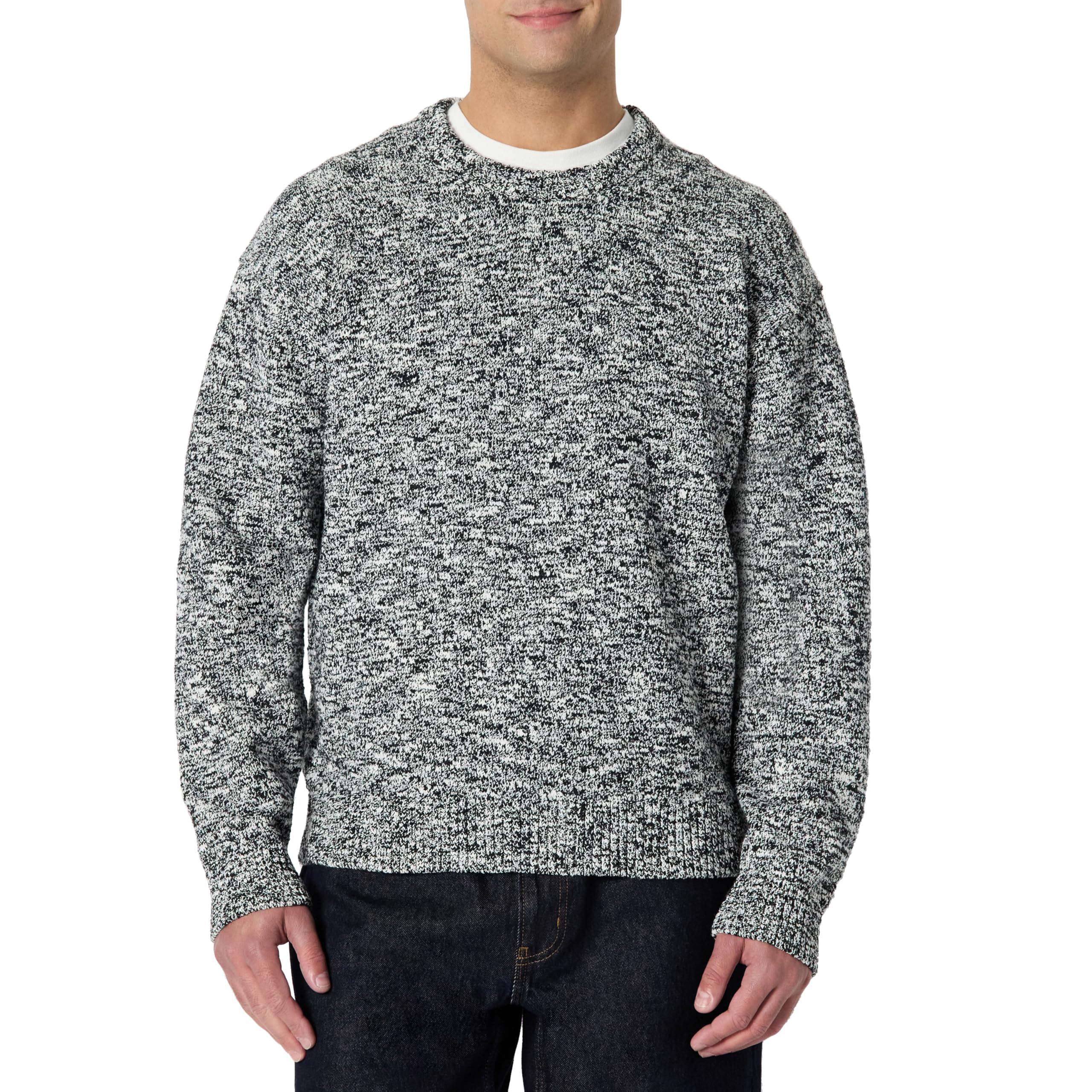 Amazon Essentials Men's Relaxed-Fit Multi-Colour Heavyweight Crewneck Pullover Jumper, Black Marl, L