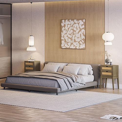 Miniatura 8 de BELLEZE Juego de 2 mesas auxiliares con tira de salida de aire acondicionado tipo USB ultrarrápida, mesita de noche de estilo bohemio con dos